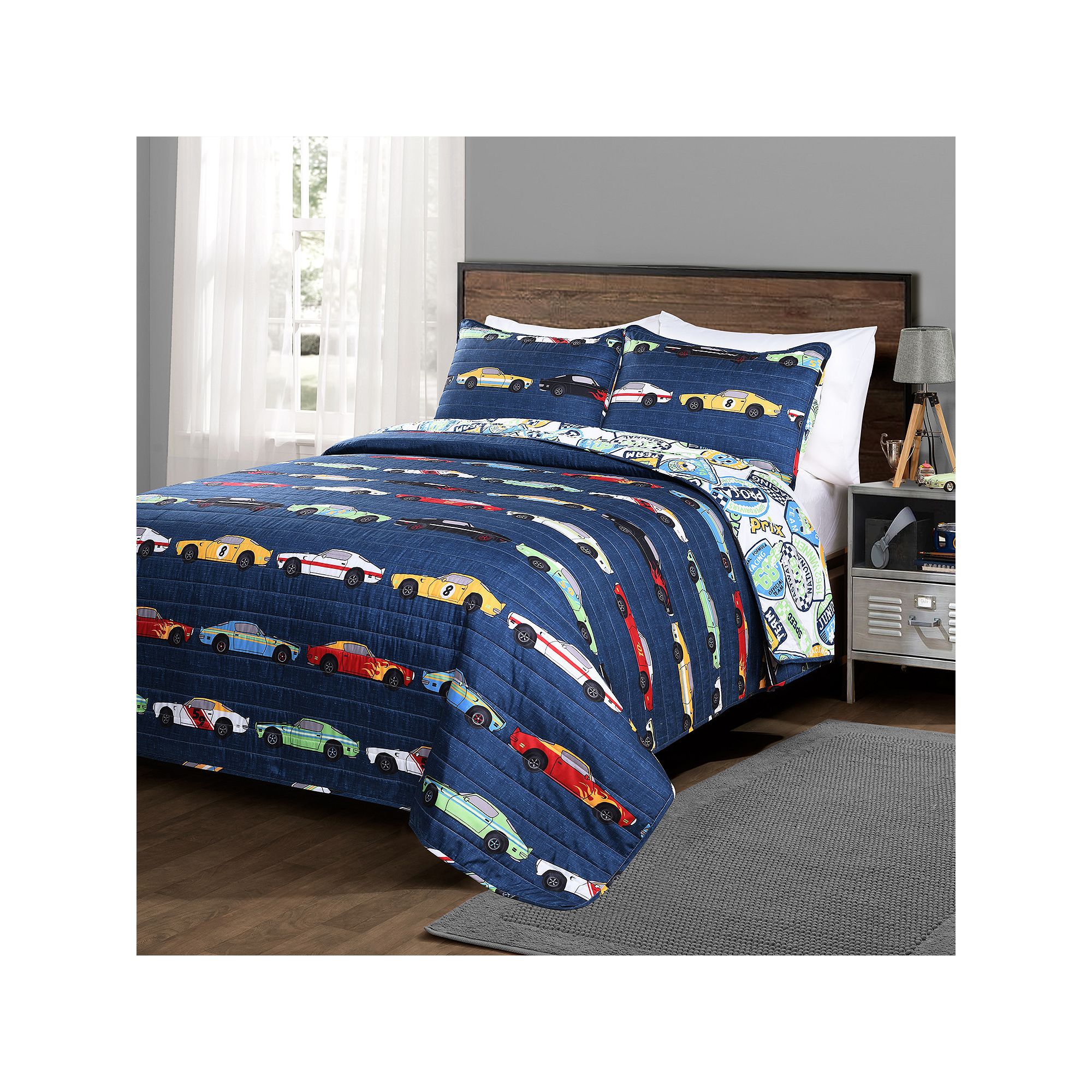 Lush Decor Race Cars Quilt Set, Blue