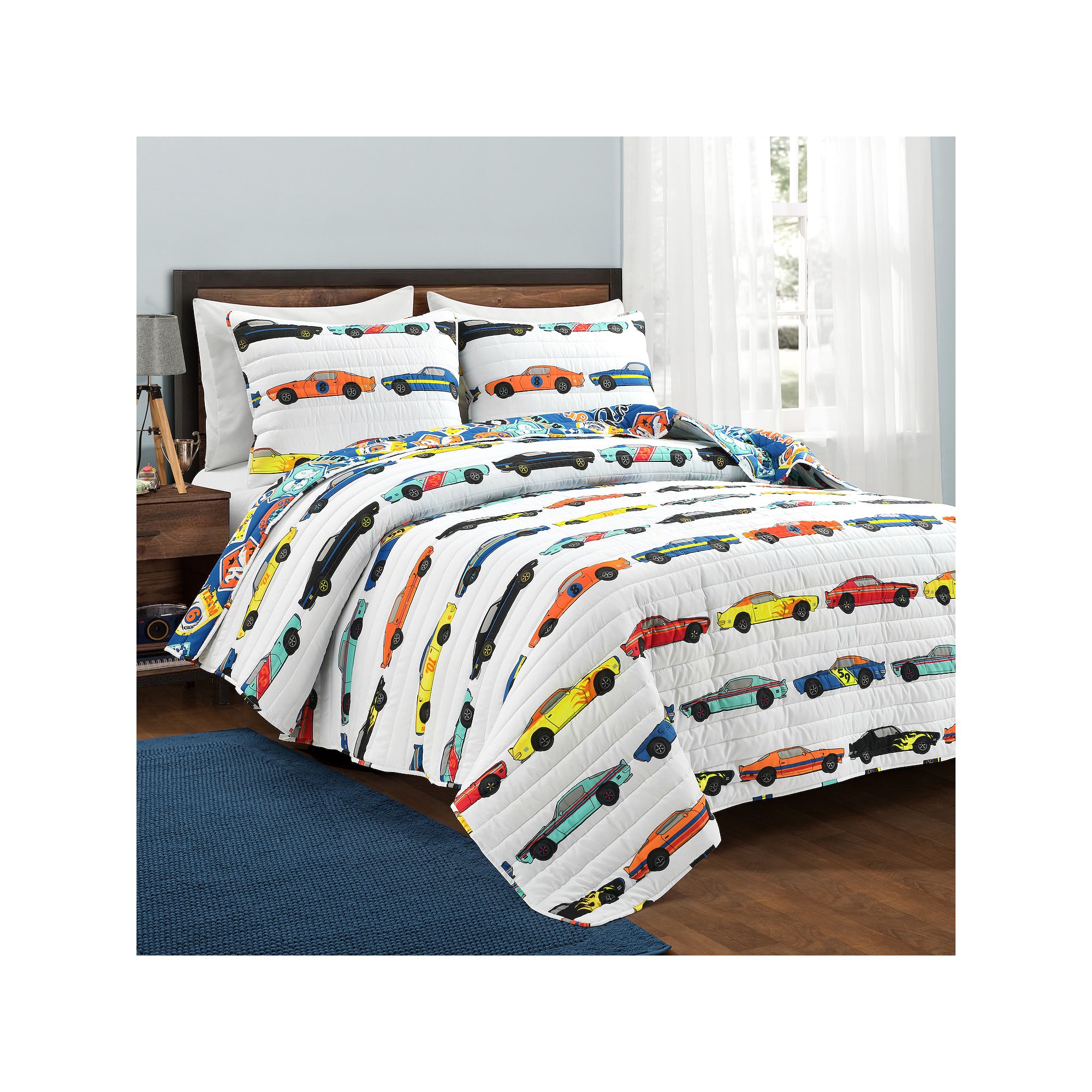 Lush Decor Race Cars Quilt Set, White