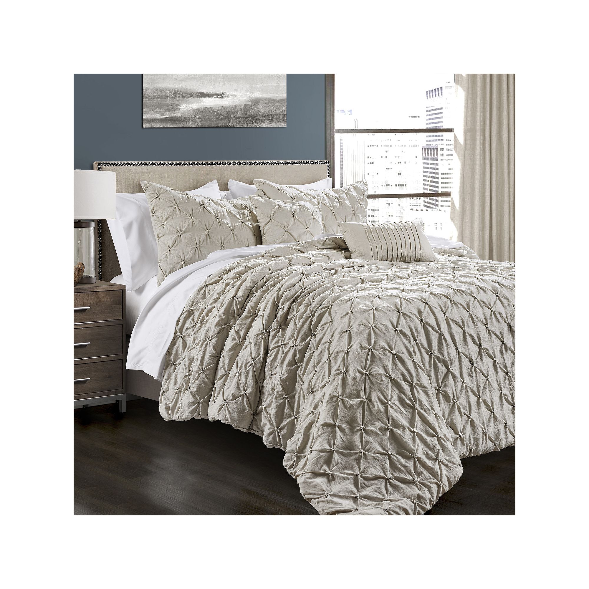 Lush Decor Ravello Pintuck Comforter Set, Beige