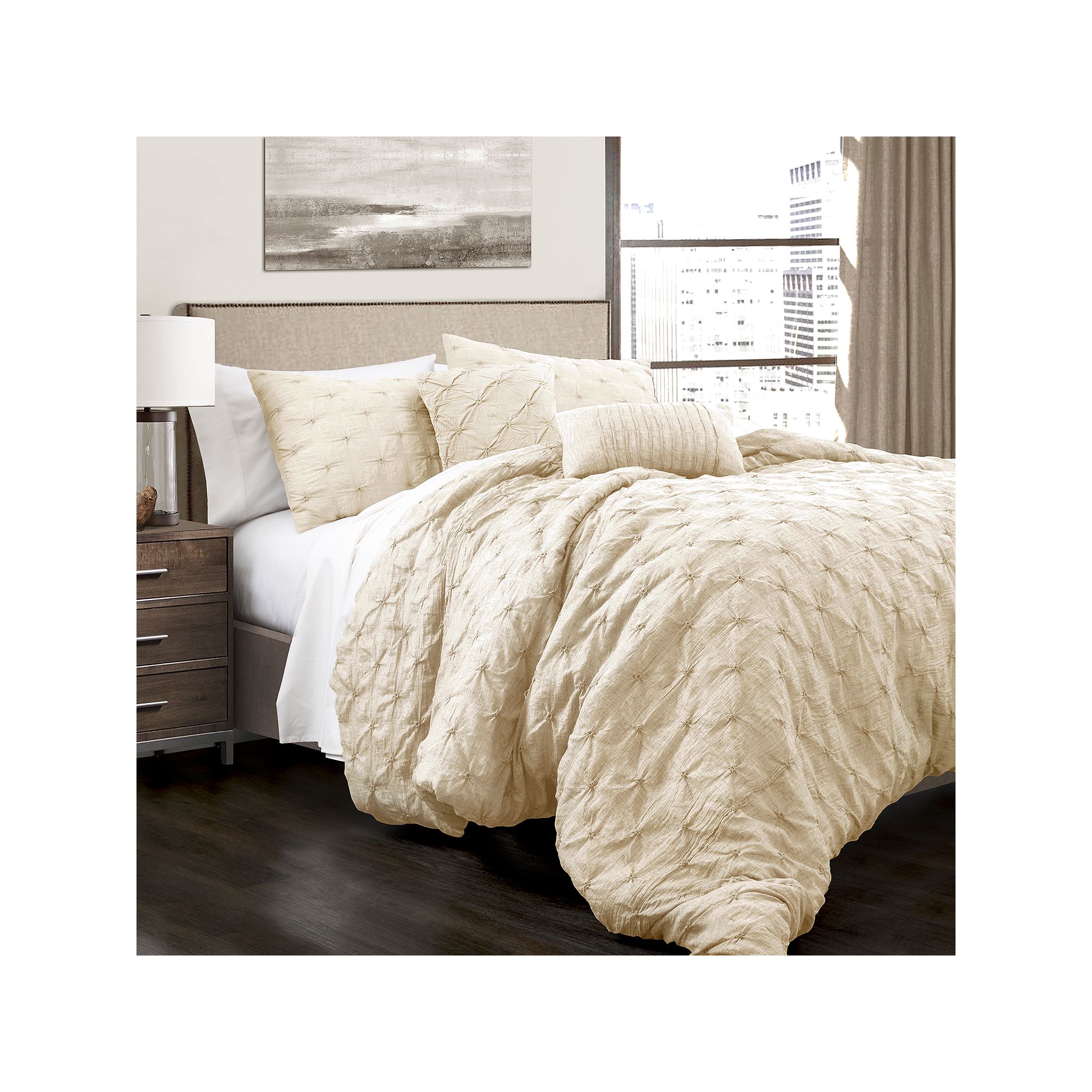 Lush Decor Ravello Pintuck Comforter Set, Ivory