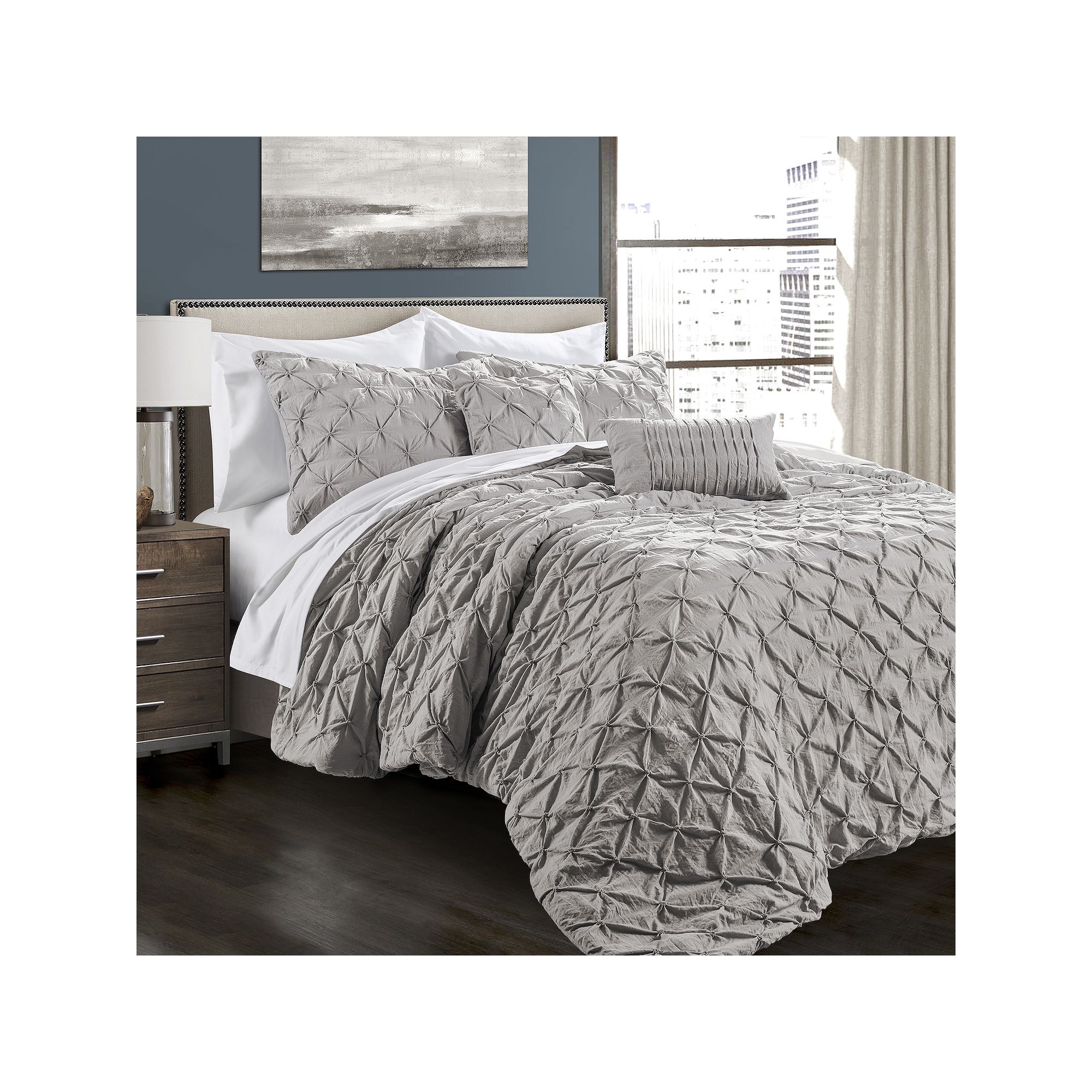 Lush Decor Ravello Pintuck Comforter Set, Light Gray