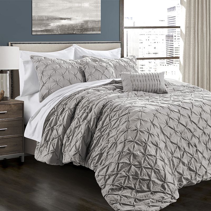 Lush Decor Ravello Pintuck Comforter Set, Grey, King