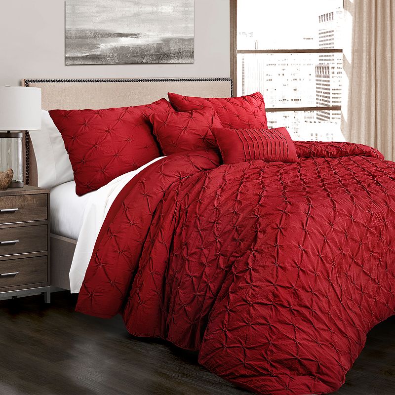 Lush Decor Ravello Pintuck Comforter Set, Red, King