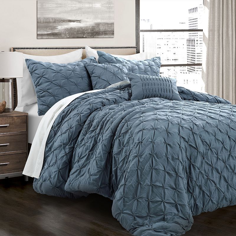 Lush Decor Ravello Pintuck Comforter Set, Blue, Full/Queen