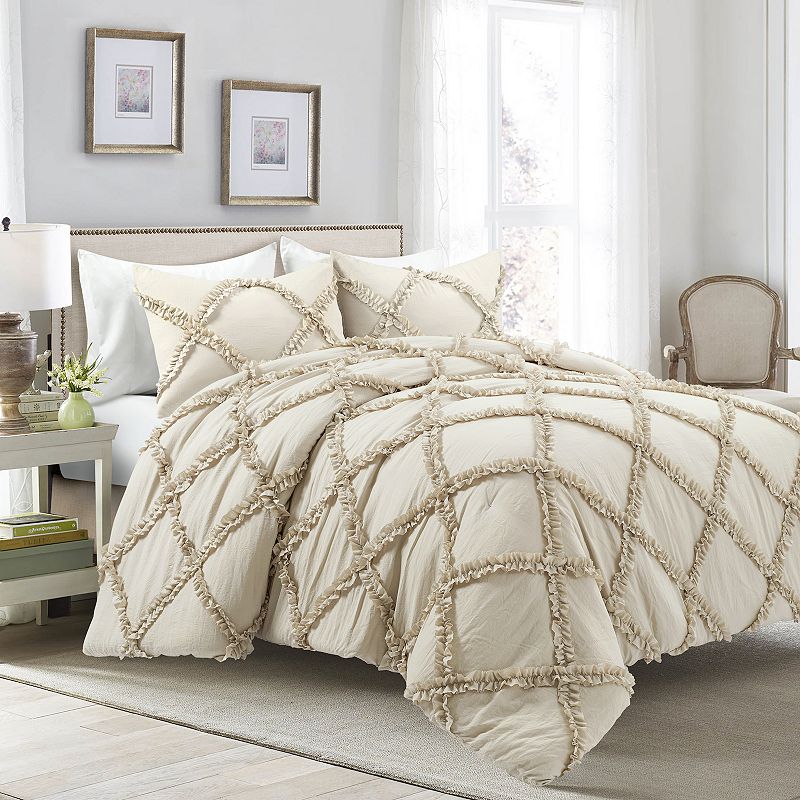 Ruffle Diamond 3-Piece King Comforter Set Bedding