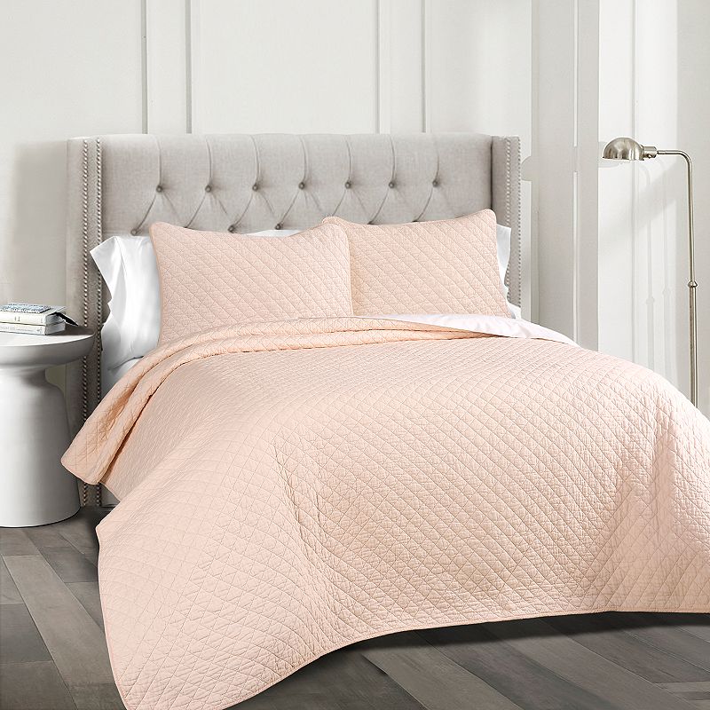 Lush Decor Ava Diamond Oversized Cotton Quilt Set, Pink, King