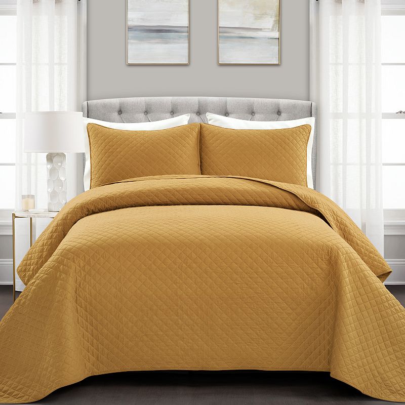 Lush Decor Ava Diamond Oversized Cotton Quilt Set, Yellow, King