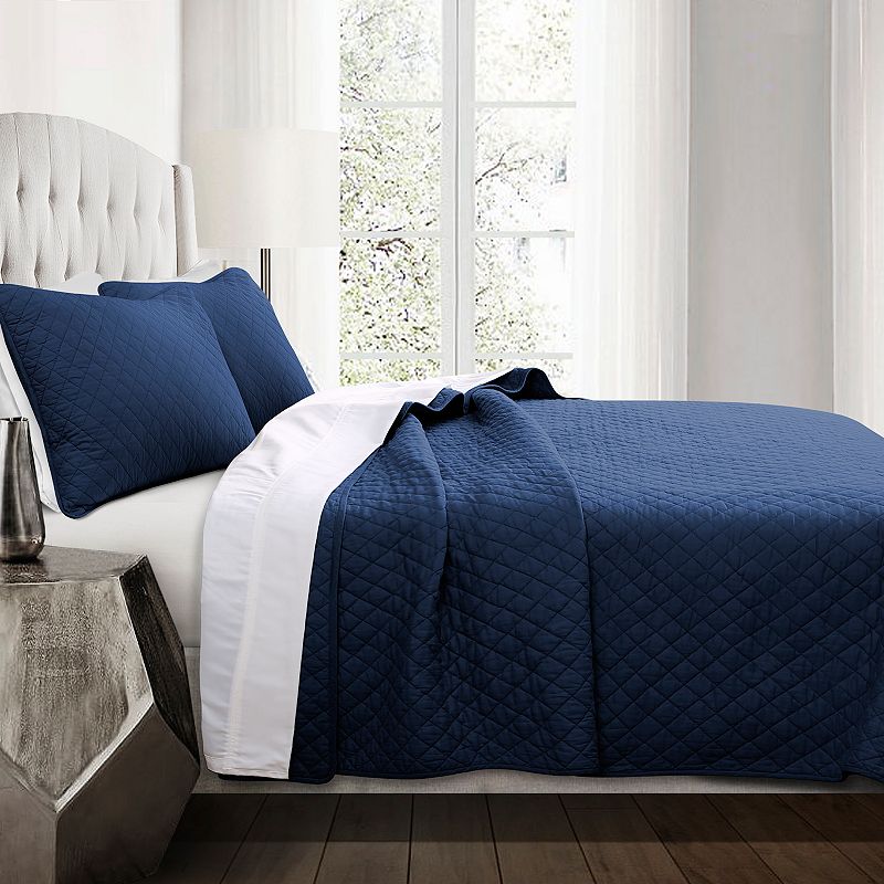 Lush Decor Ava Diamond Oversized Cotton Quilt Set, Blue, King