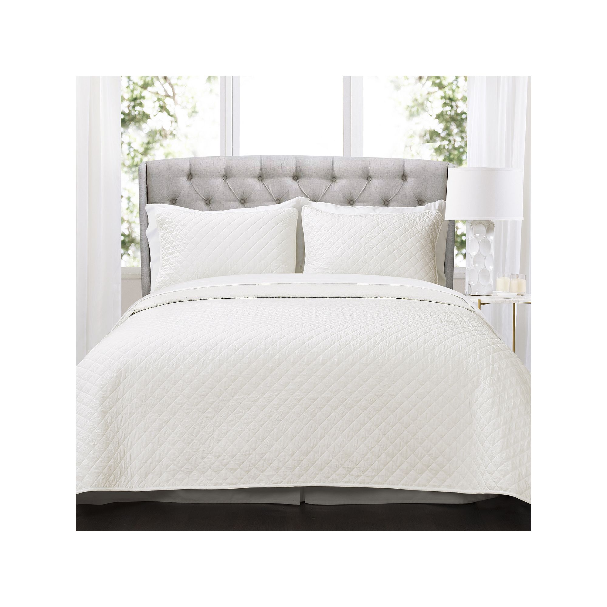 Lush Decor Ava Diamond Oversized Cotton Quilt Set, White