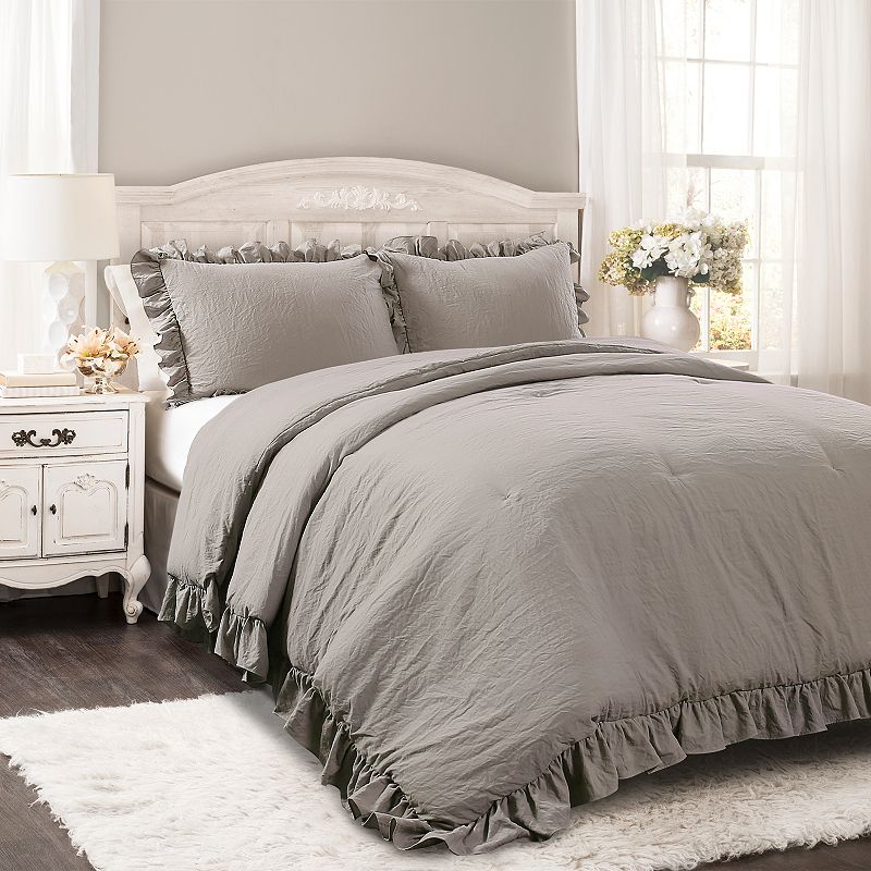 Lush Decor Reyna 3-Piece Comforter set, Grey, Full/Queen