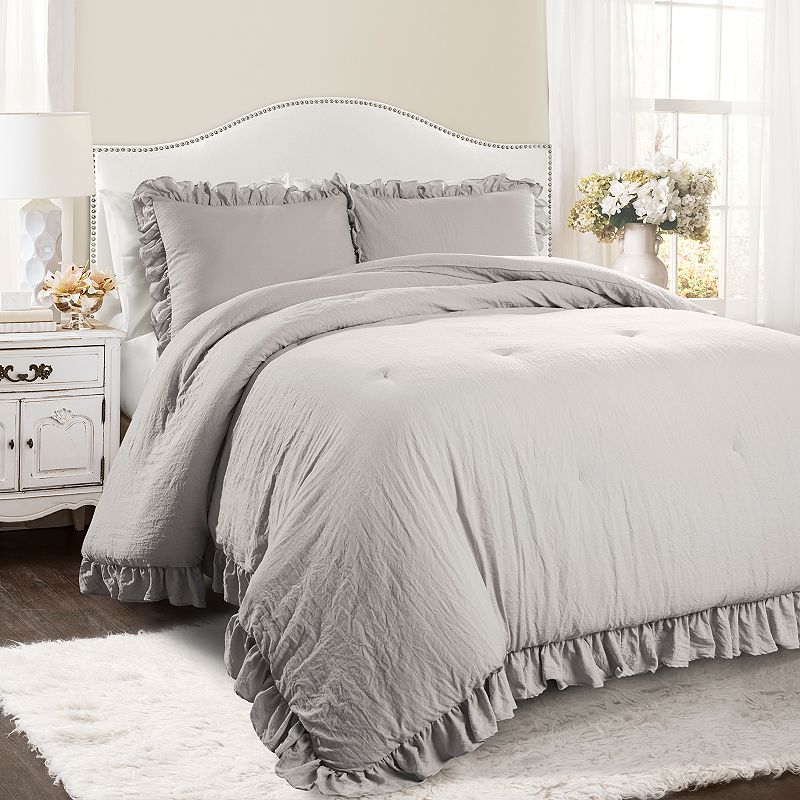 Lush Decor Reyna 3-Piece Comforter set, Light Grey, King