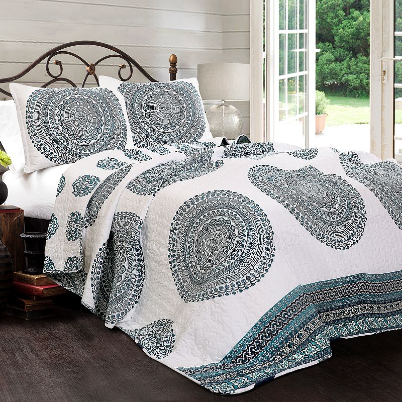 Lush Decor Shaila Medallion Quilt Set, Blue, King