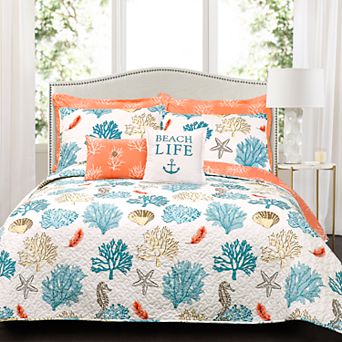 Lush Decor Coastal Reef Beach Life Quilt Set
