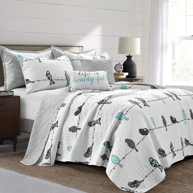 Lush Decor Rowley Birds Quilt 7-Piece Set, Blue, King