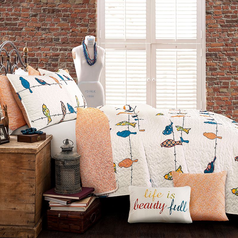 Lush Decor Rowley Birds Quilt 7-Piece Set, Multi, Full/Queen