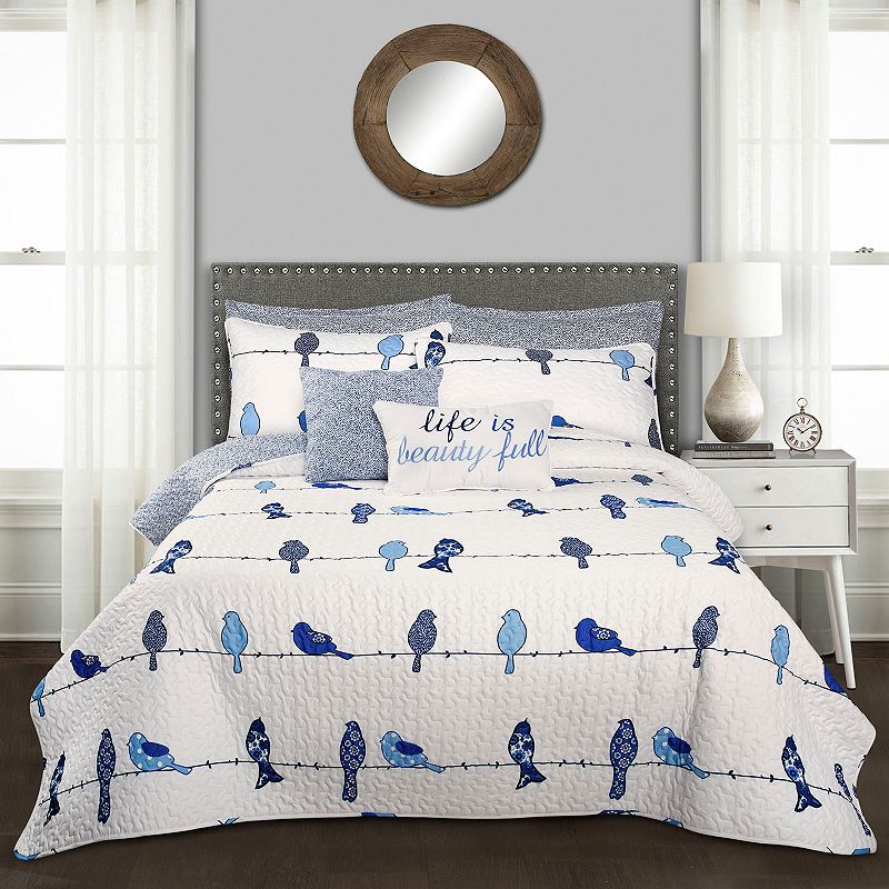 Lush Decor Rowley Birds Quilt 7-Piece Set, Blue, Full/Queen