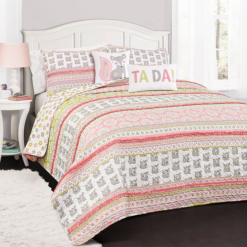 Lush Decor Fox Stripe Quilt Set, Pink, Twin