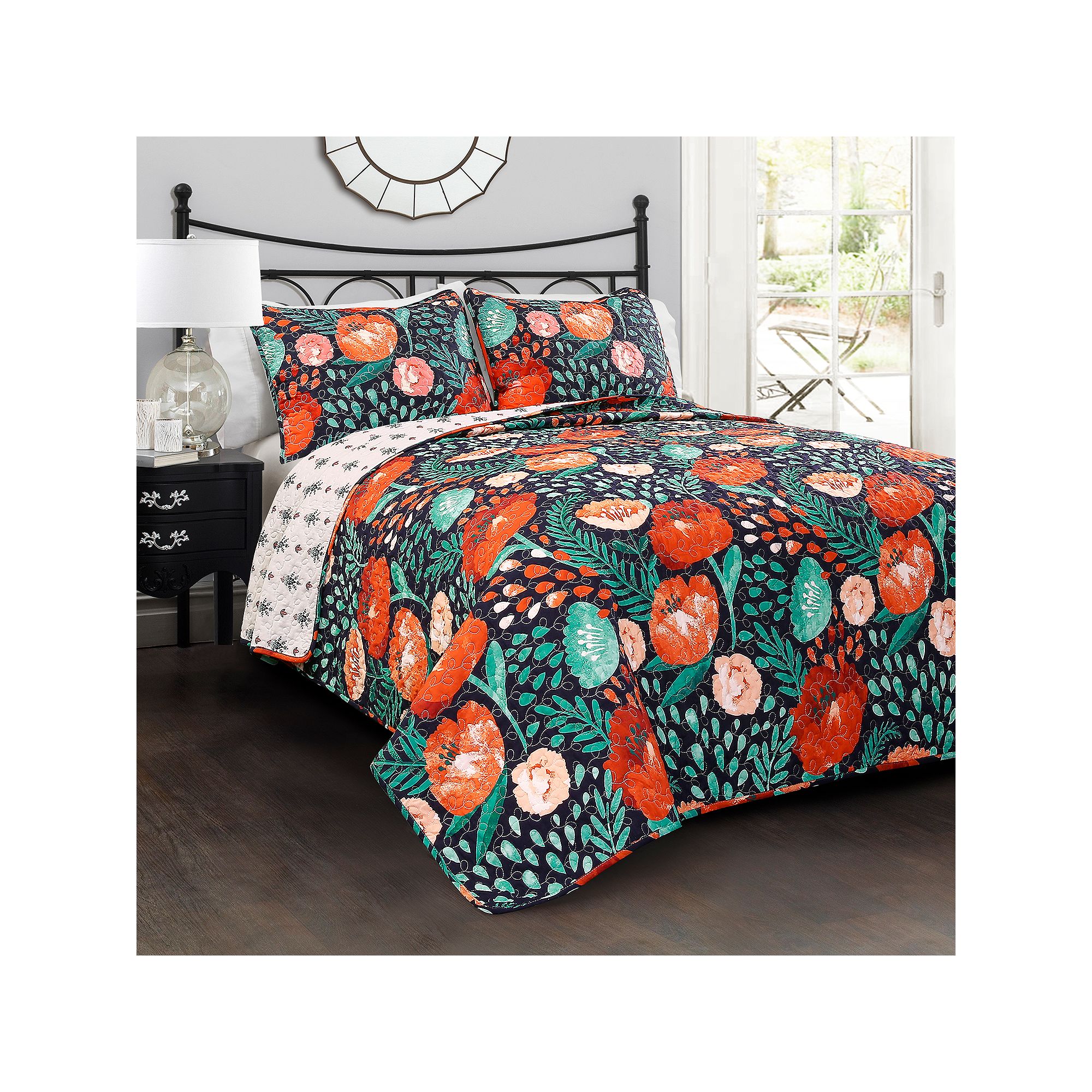 Lush Decor Poppy Garden Quilt Set, Blue Floral