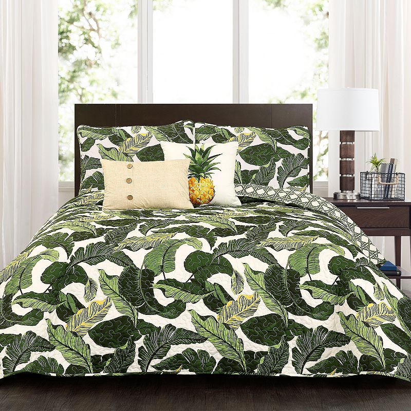 Lush Decor Tropical Paradise Quilt Set, Lt Green, King