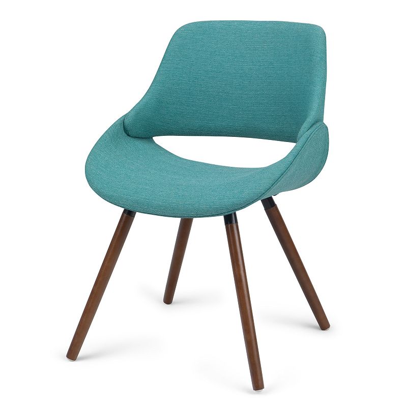 Simpli Home - Malden Mid Century Modern Bentwood Dining Chair in Turquoise Blue Woven Fabric - Blue Turquoise