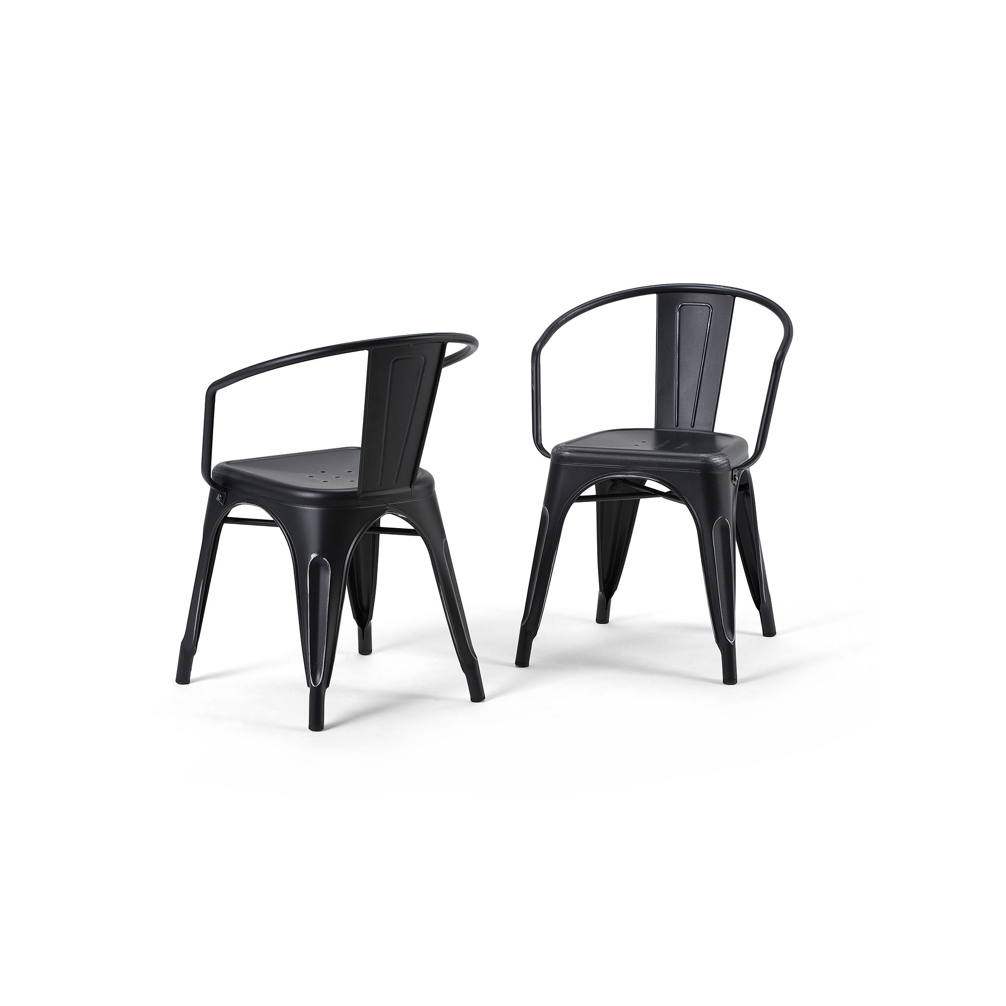 Simpli Home Larkin Metal Dining Arm Chair Set, Black Silver