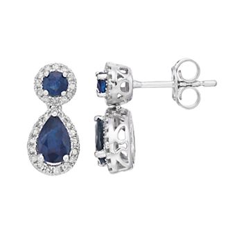 Gemminded 10k White Gold Sapphire & 1/4 Carat T.W. Diamond Teardrop Earrings