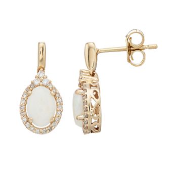 Gemminded 10k Gold Opal & 1/5 Carat T.W. Diamond Oval Drop Earrings
