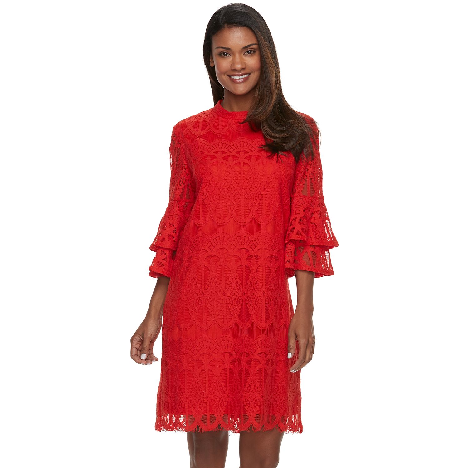 lace bell sleeve sheath dress