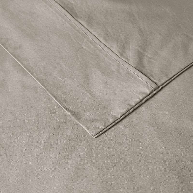 Madison Park Cotton Peached Percale Sheet Set, Beig/Green, FULL SET