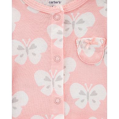 Baby Girl Carter's Patterned Convertible Coverall Gown, Cap & Socks Set