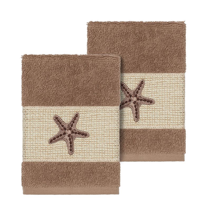 Linum Home Textiles Lydia Embellished Washcloth Set, Latte