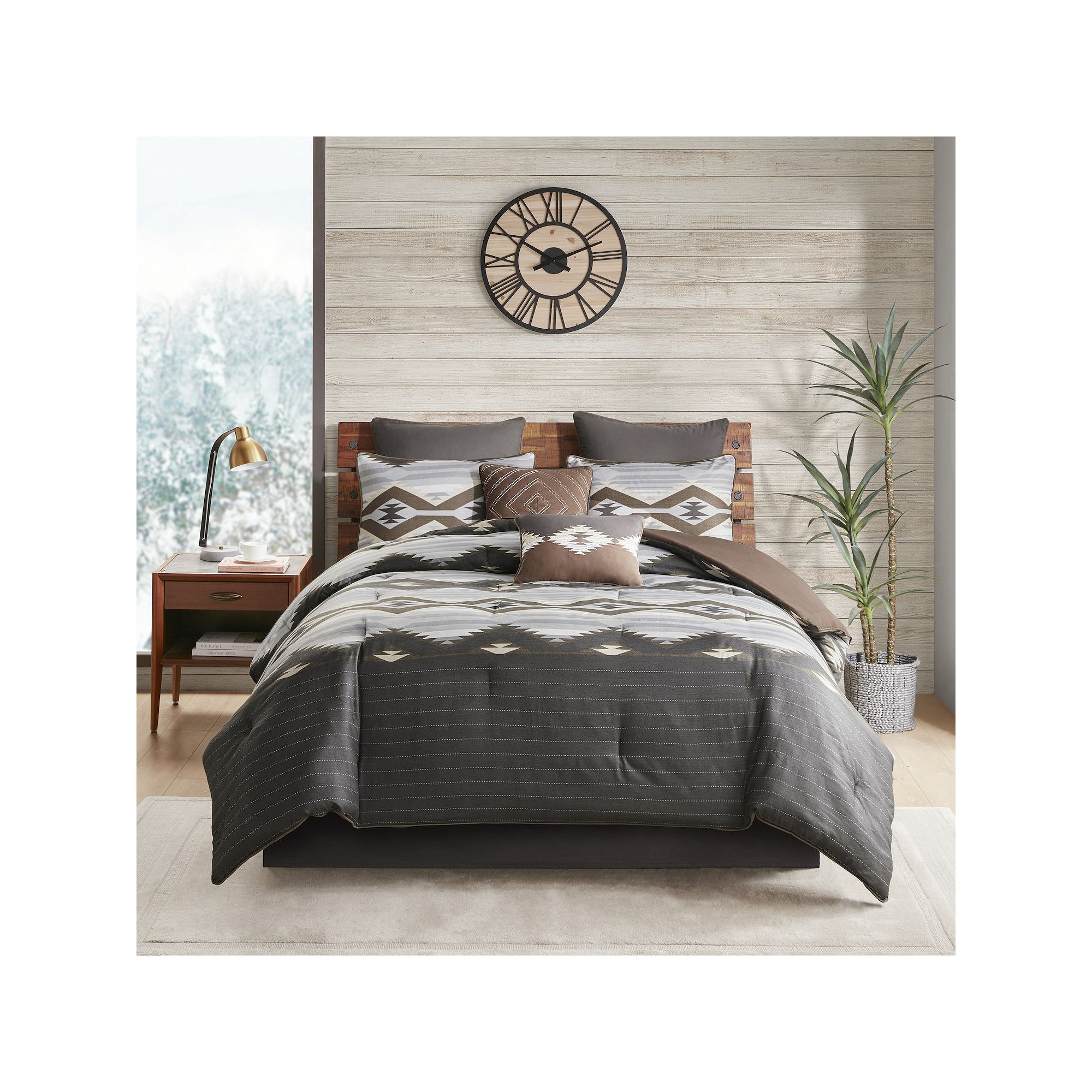 Woolrich Bitter Creek Oversized Comforter Set with Throw Pillows, Gray Brow