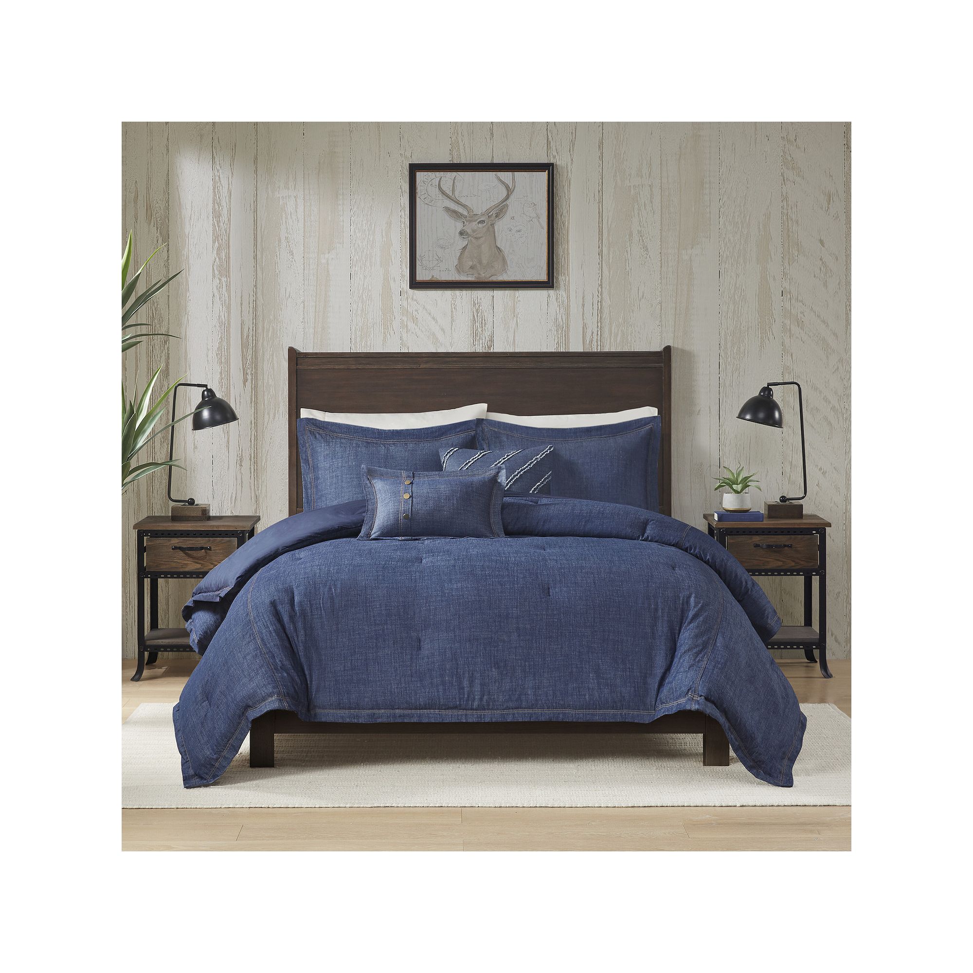 Woolrich Perry Oversized Denim Cotton Comforter Set with Throw Pillows, Blu