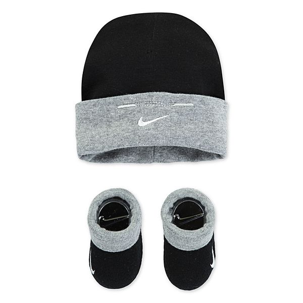 Baby Nike Black Beanie Hat Booties Set