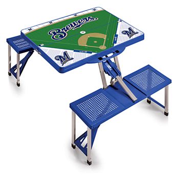 Picnic Time Milwaukee Brewers Portable Picnic Table with Field Design