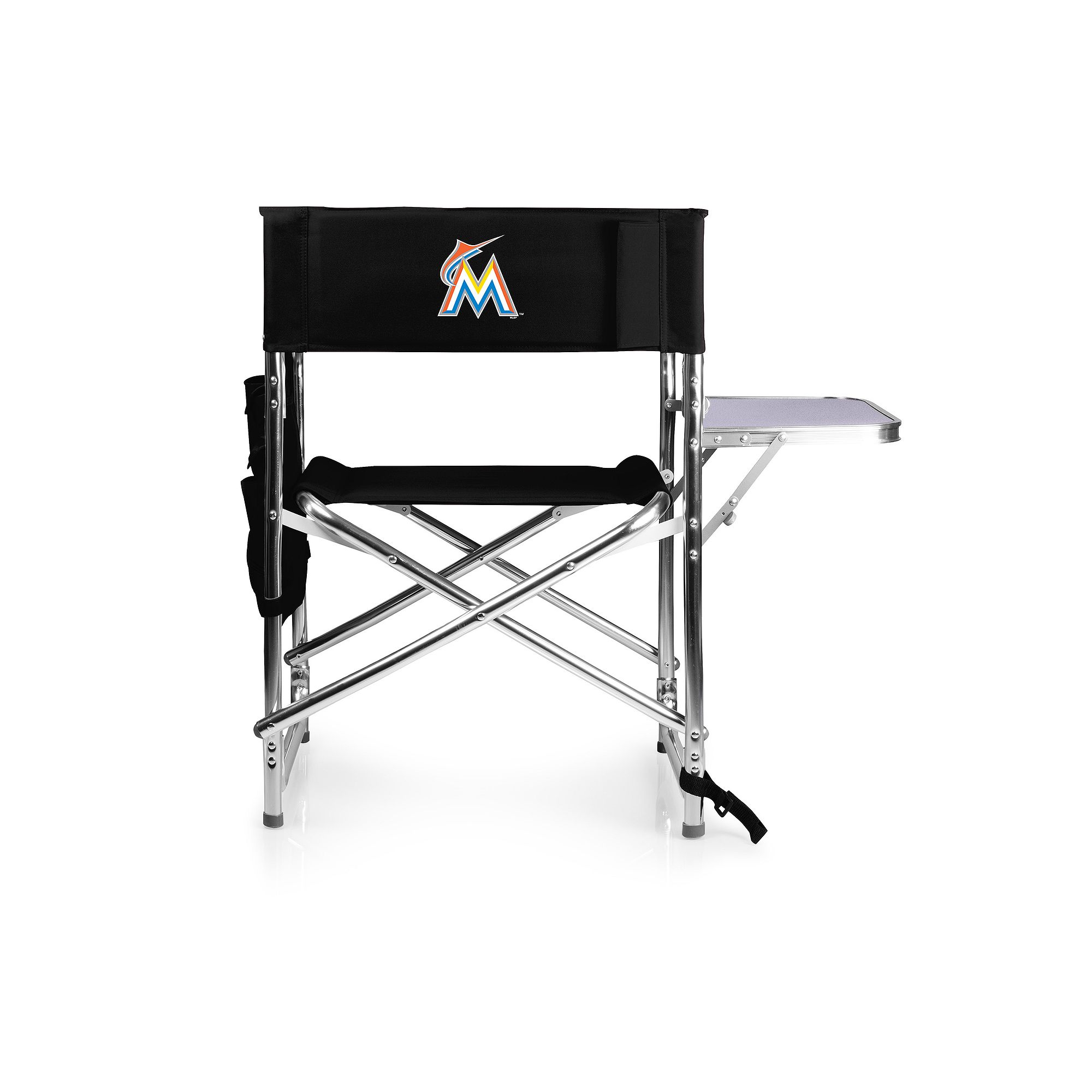 Picnic Time Miami Marlins Sports Side Table Chair, Black