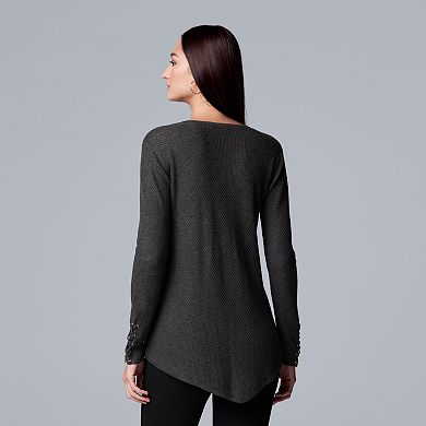 Women's Simply Vera Vera Wang Lace-Up Asymmetrical V-Neck Sweater