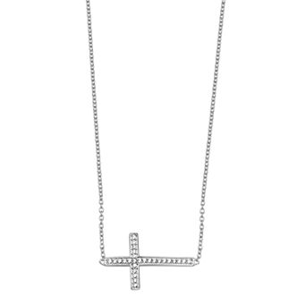 PRIMROSE Sterling Silver Cubic Zirconia Sideways Cross Necklace