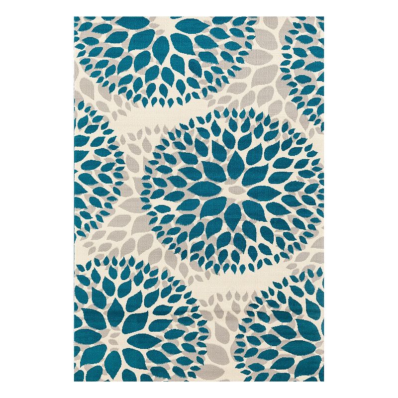 World Rug Gallery Newport Modern Floral Circles Area Rug, Med Blue, 7.5X9.5 Ft