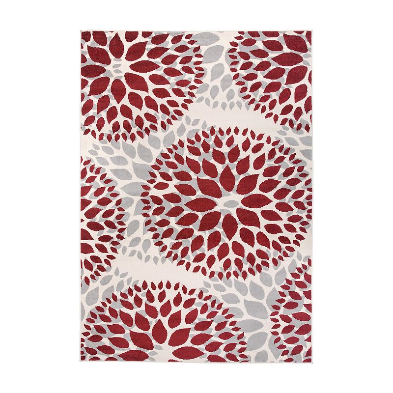 World Rug Gallery Newport Modern Floral Circles Area Rug, Med Red, 7.5X9.5 Ft