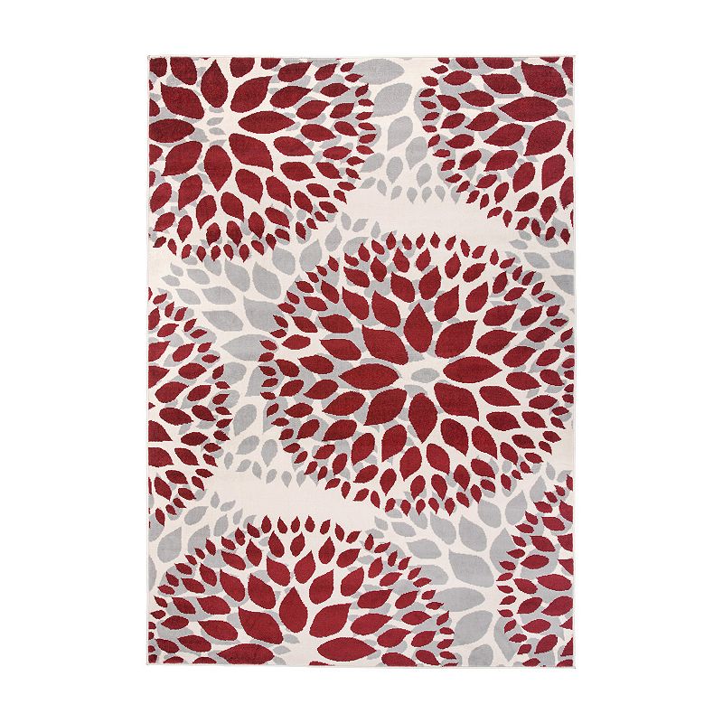 World Rug Gallery Newport Modern Floral Circles Area Rug, Med Red, 2X3 Ft