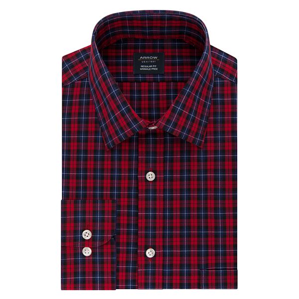 Men's Arrow Regular-Fit Plaid Stretch Spread-Collar Dress Shirt