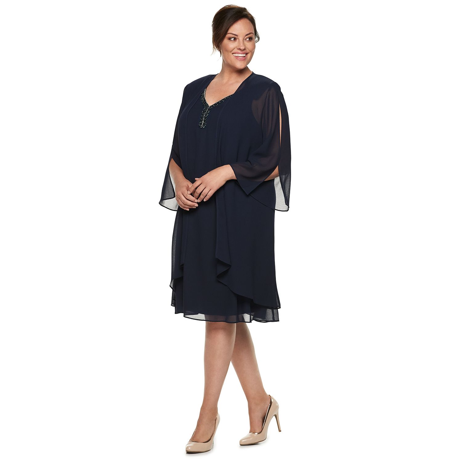 plus size dress with duster jacket