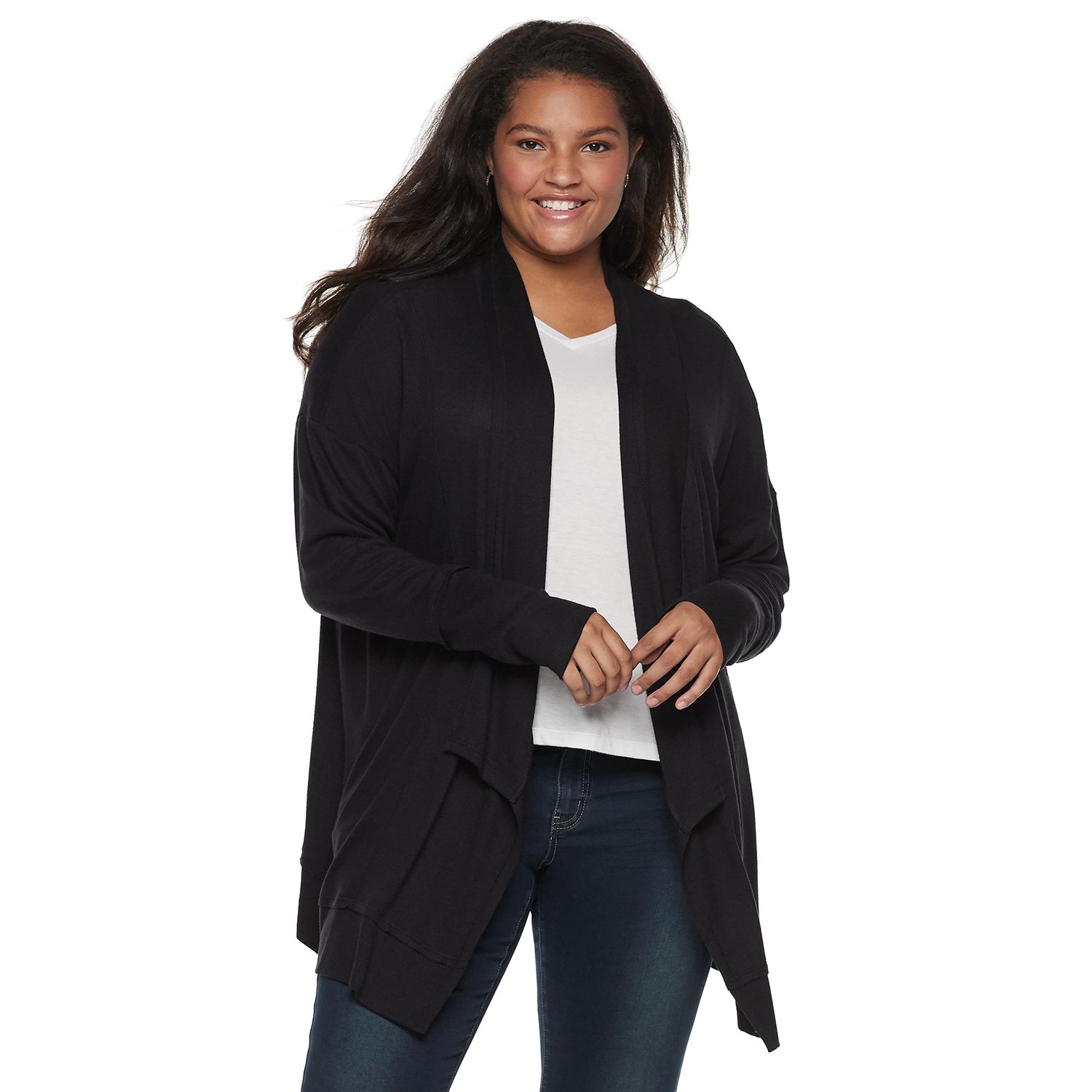 plus size black waterfall cardigan