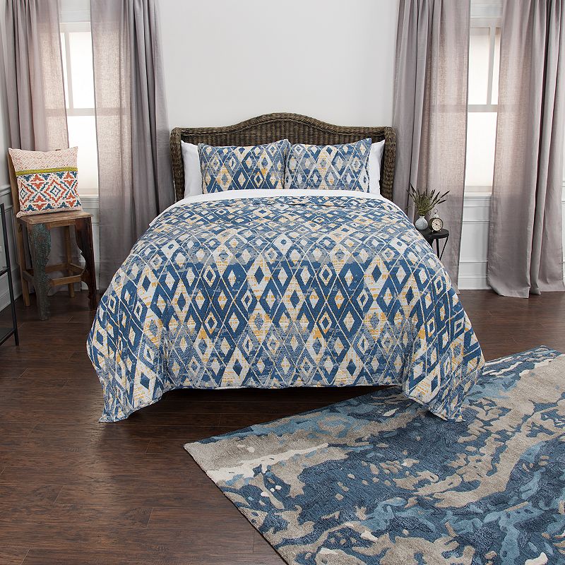 Rizzy Home Maddux Place Asher Geometric Quilt Set, Blue, Twin