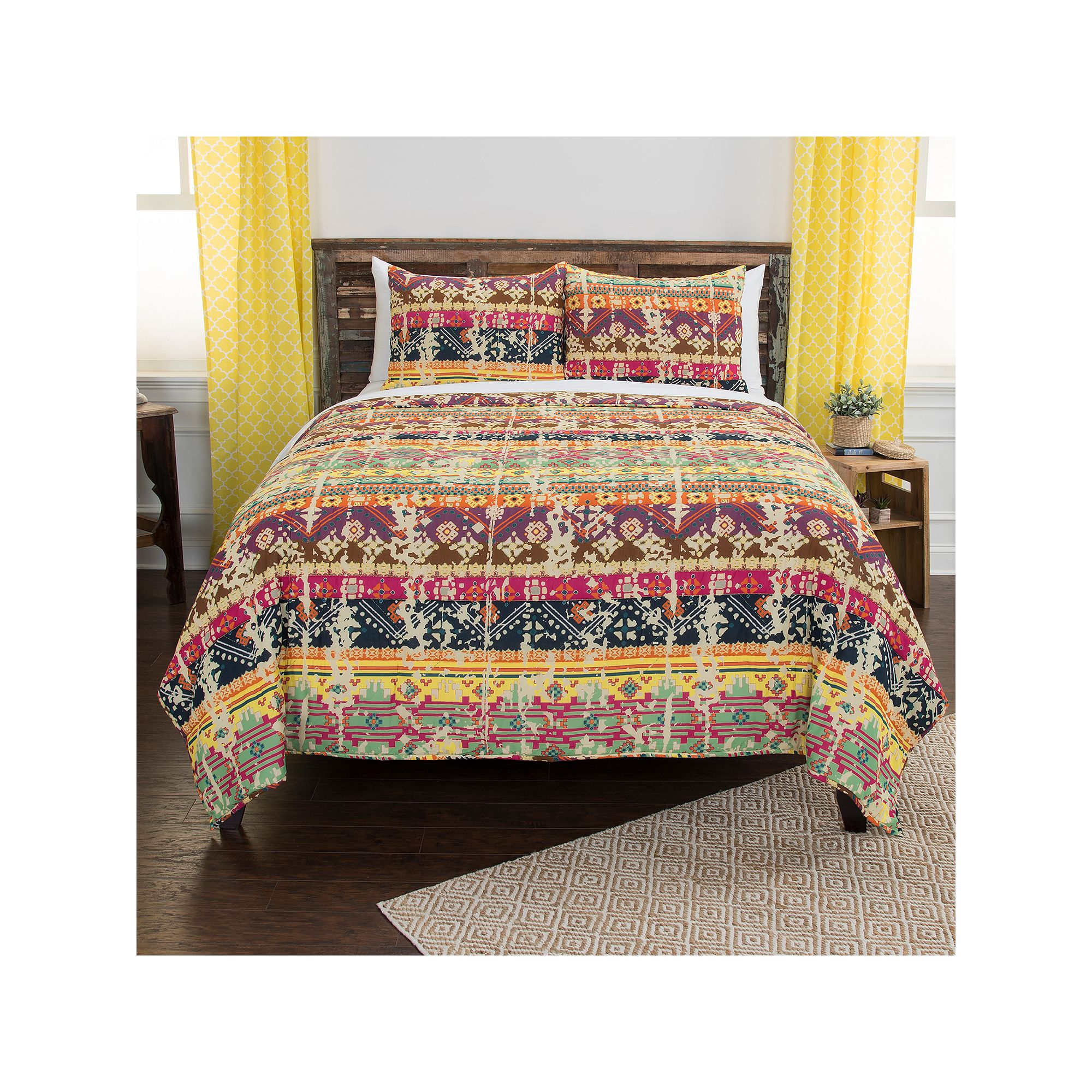 Rizzy Home Dash Geometric Quilt Set with Shams, Blue