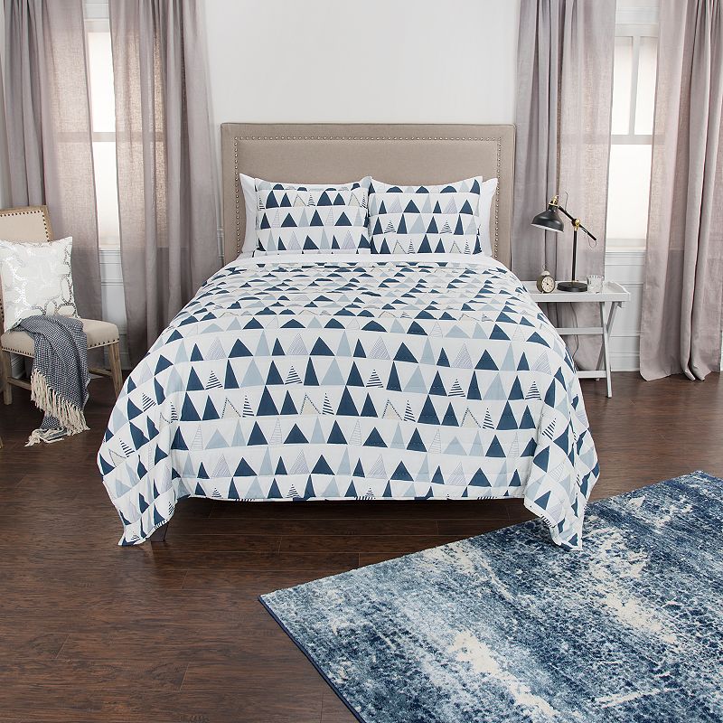 Rizzy Home Maddux Place Flint Geometric Quilt Set, Dark Blue, Twin