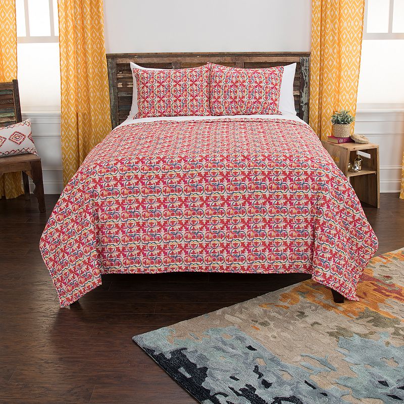 Rizzy Home Maddux Place Lilou Geometric Quilt Set, Red, Twin