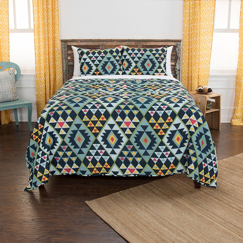 Rizzy Home Maddux Place Miles Geometric Quilt Set, Blue, Twin