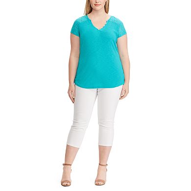 Plus Size Chaps Lace Sleeve Henley Tee